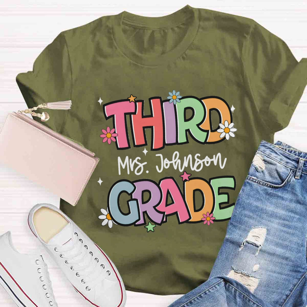 Personalized Grade And Name Colorful Letter T-shirt