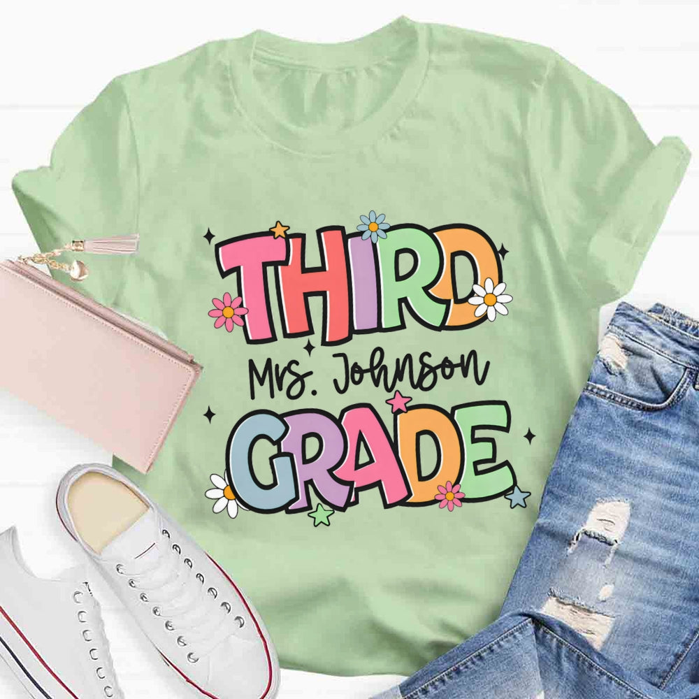 Personalized Grade And Name Colorful Letter T-shirt