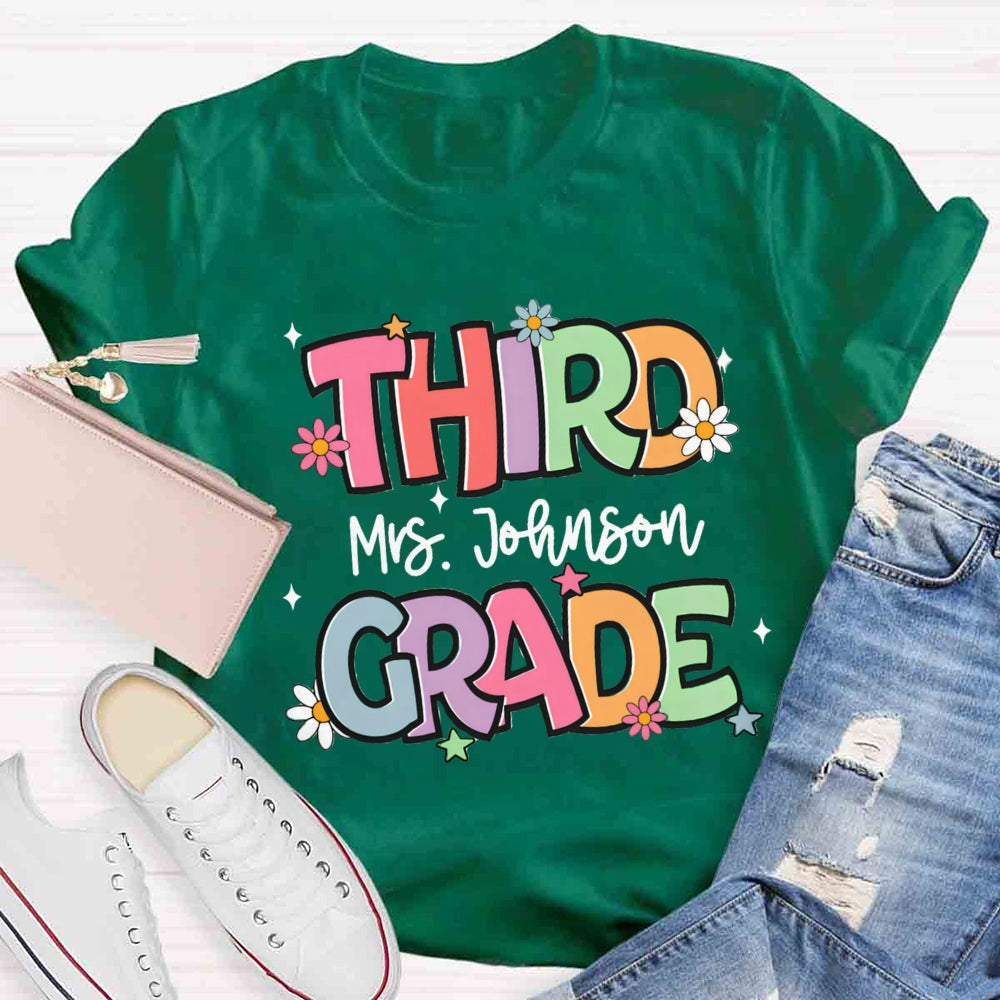 Personalized Grade And Name Colorful Letter T-shirt