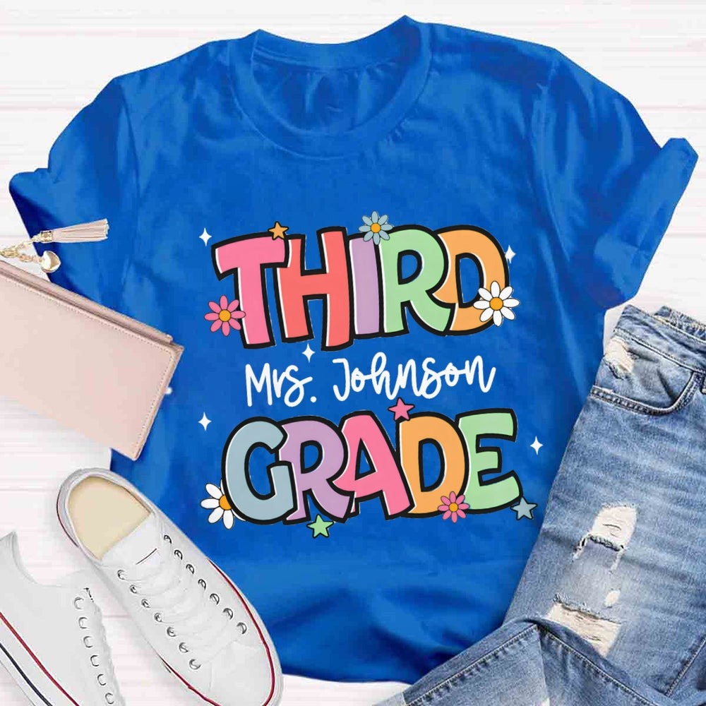 Personalized Grade And Name Colorful Letter T-shirt