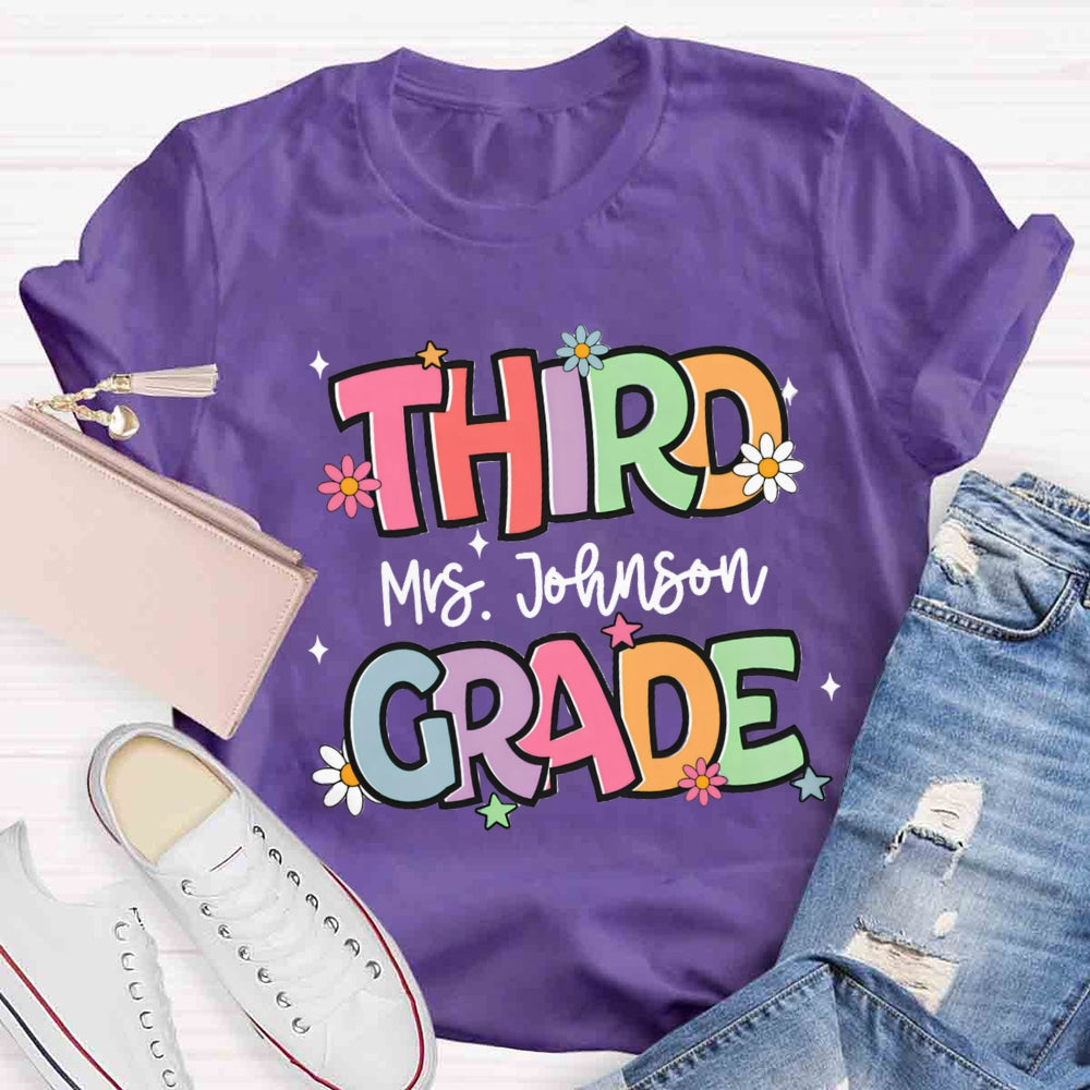 Personalized Grade And Name Colorful Letter T-shirt