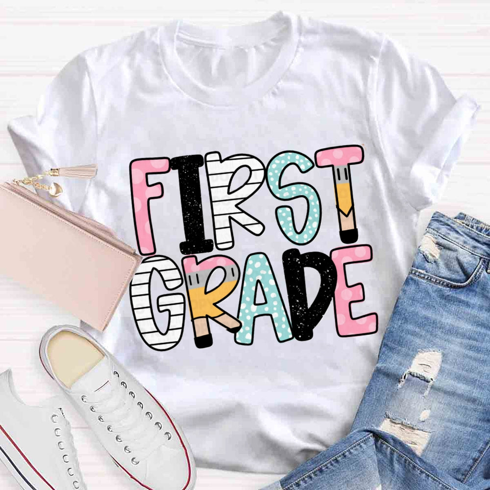 Personalized Grade Pink First Grade T-shirt