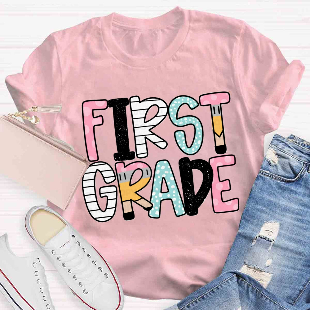 Personalized Grade Pink First Grade T-shirt