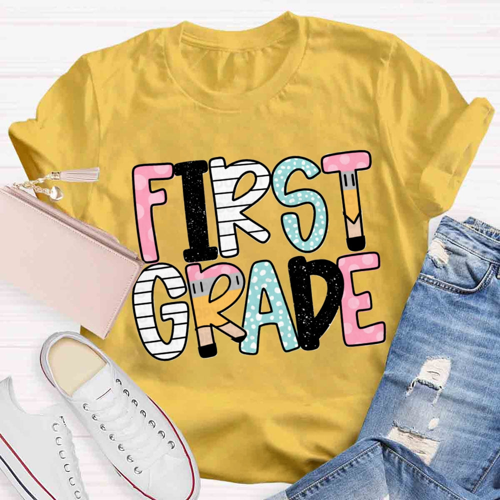 Personalized Grade Pink First Grade T-shirt