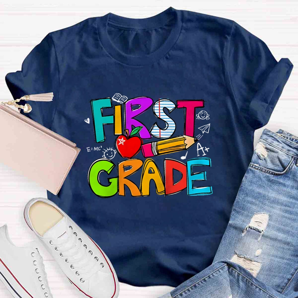Personalized Grade Pencil Red Apple First Grade T-shirt