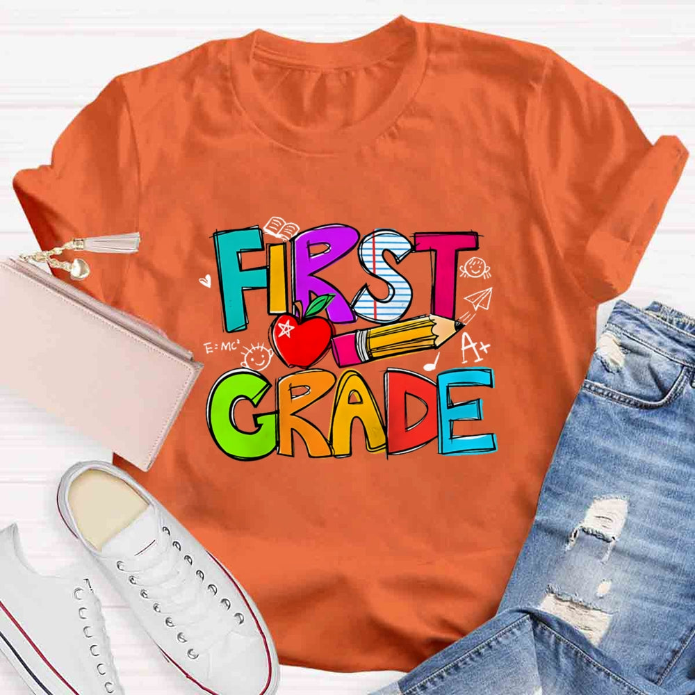 Personalized Grade Pencil Red Apple First Grade T-shirt