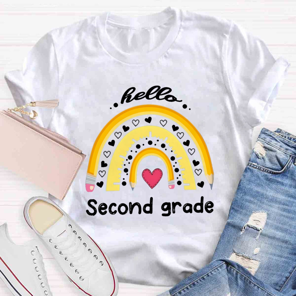 Personalized Grade Heart And Rainbow Hello Second Grade T-shirt