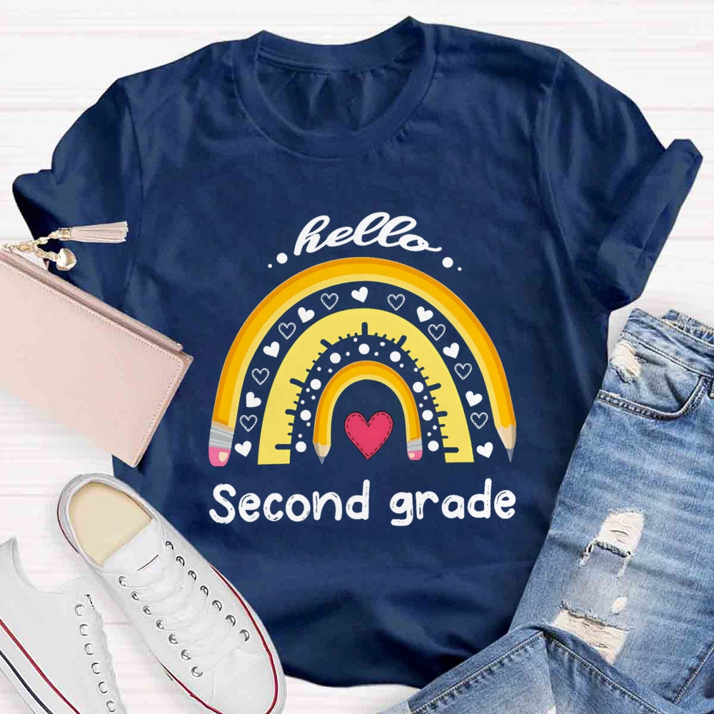 Personalized Grade Heart And Rainbow Hello Second Grade T-shirt