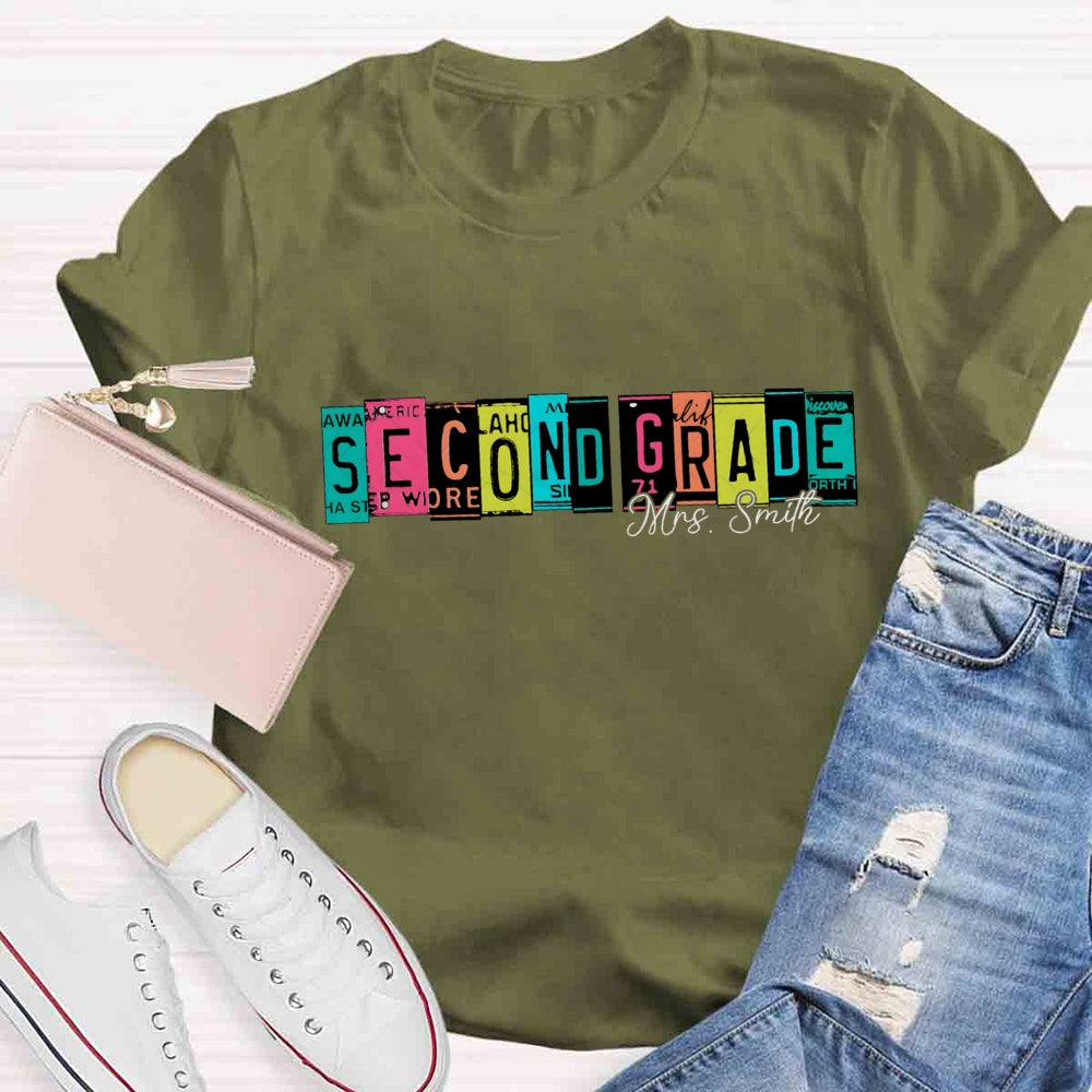 Personalized Grade And Name Color Block Back To School T-shirt
