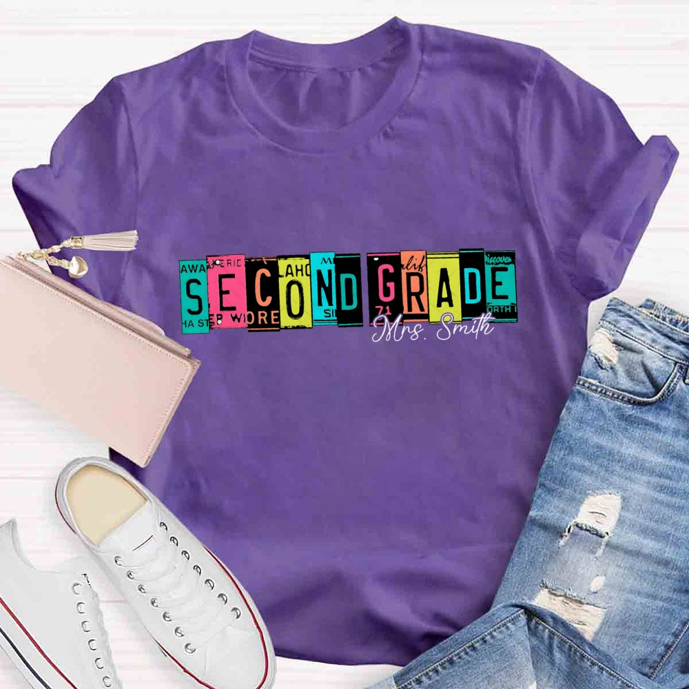 Personalized Grade And Name Color Block Back To School T-shirt