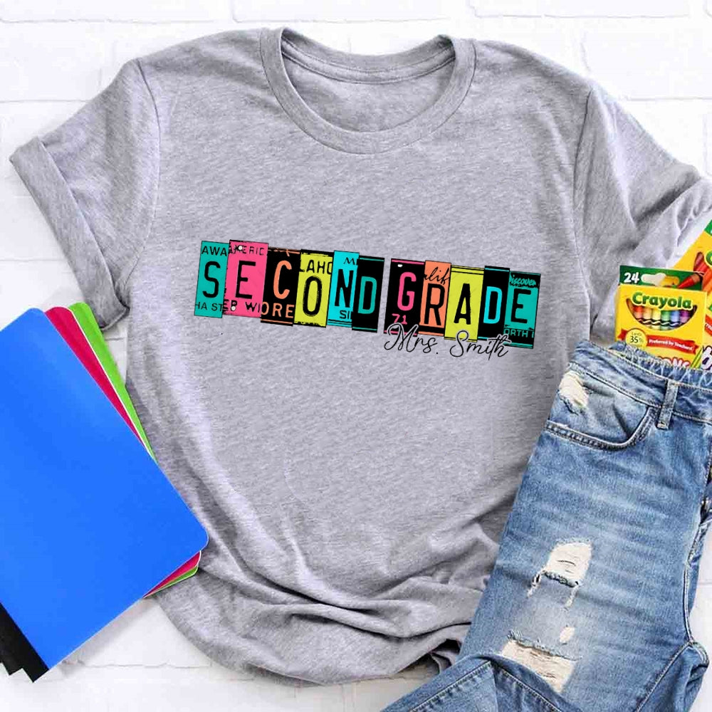 Personalized Grade And Name Color Block Back To School T-shirt