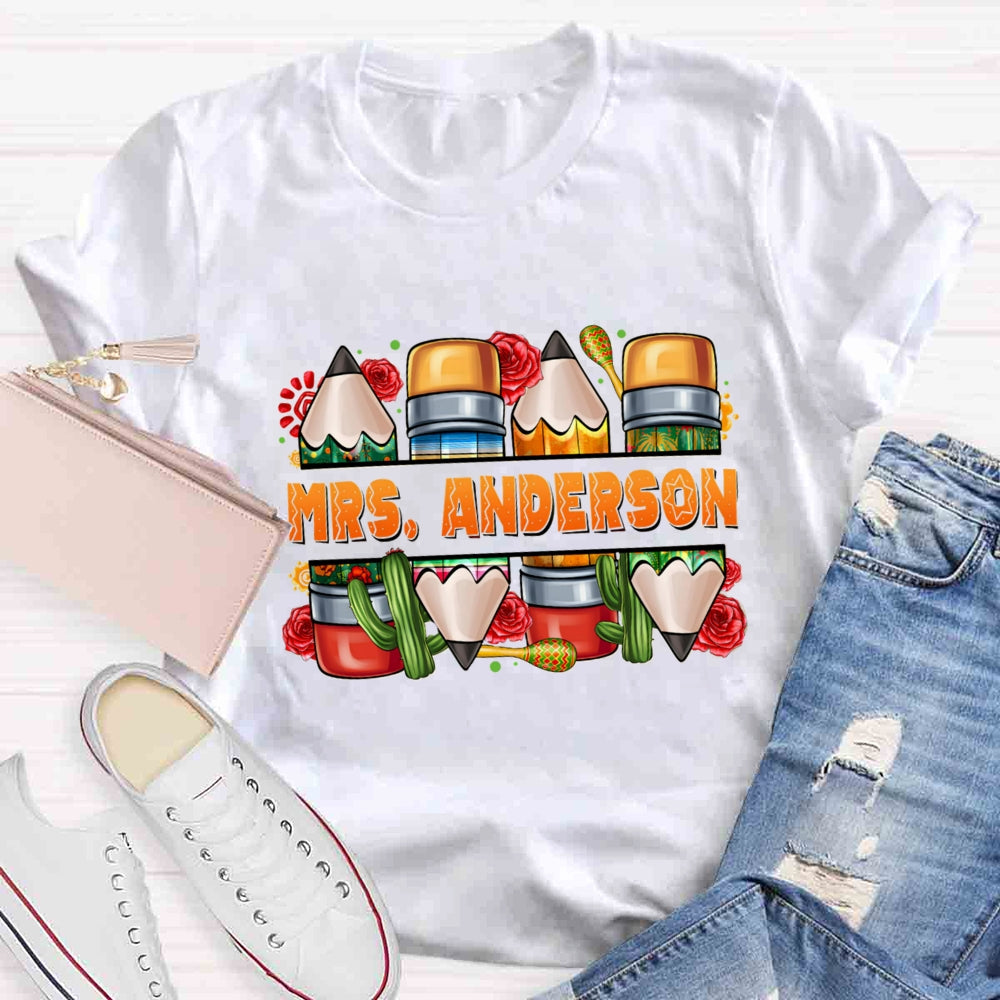 Personalized  Spanish Teacher Name Flower T-Shirt