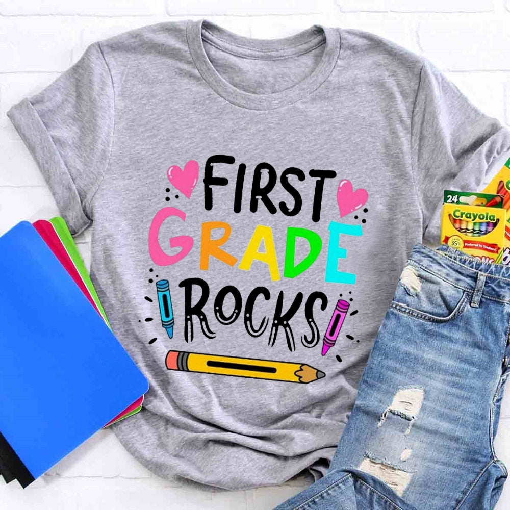 Personalized Grade Rocks Teacher T-Shirt
