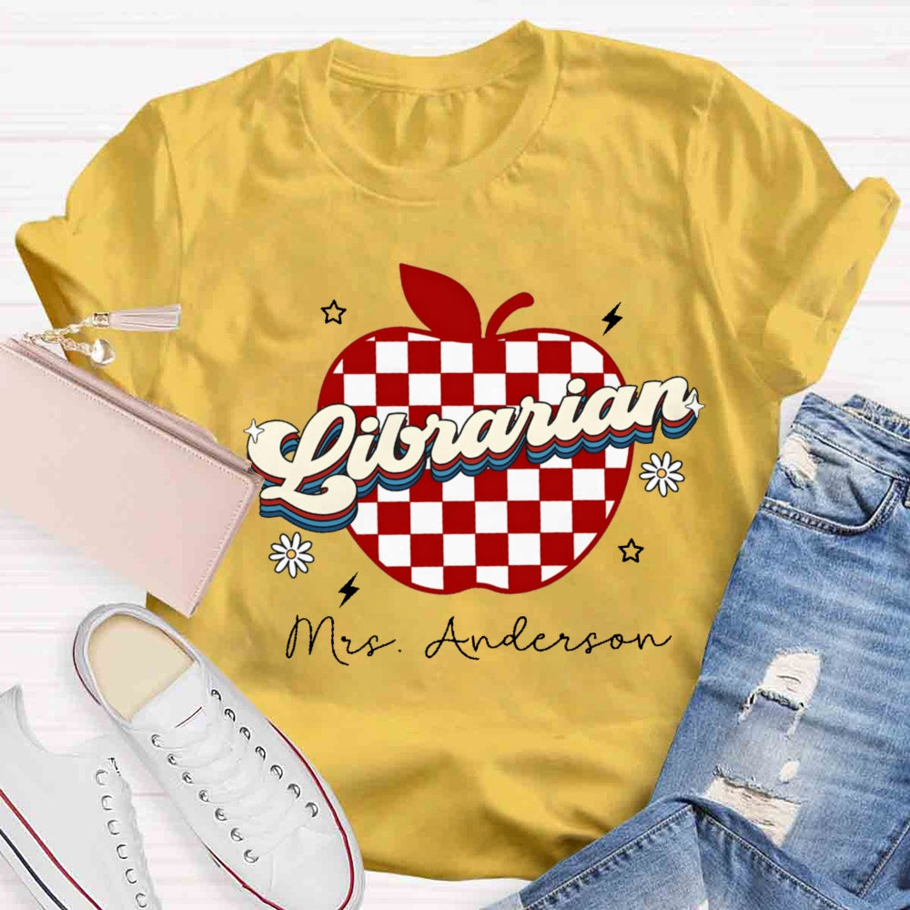 Personalized Name Librarian Red Checkered Apple T-shirt