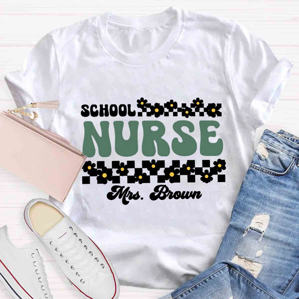 Personalized Name School Nurse Many Floral T-shirt