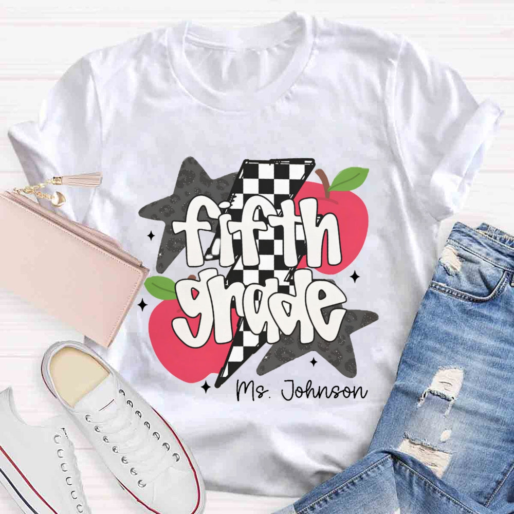 Personalized Name And Grade Star Apple T-shirt