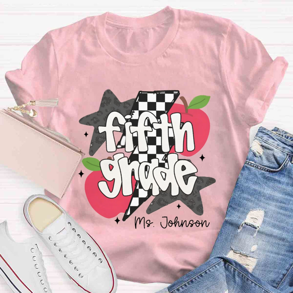 Personalized Name And Grade Star Apple T-shirt