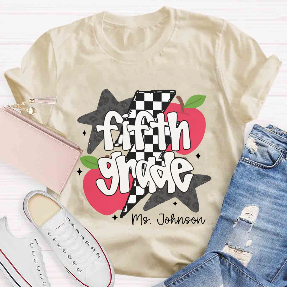 Personalized Name And Grade Star Apple T-shirt