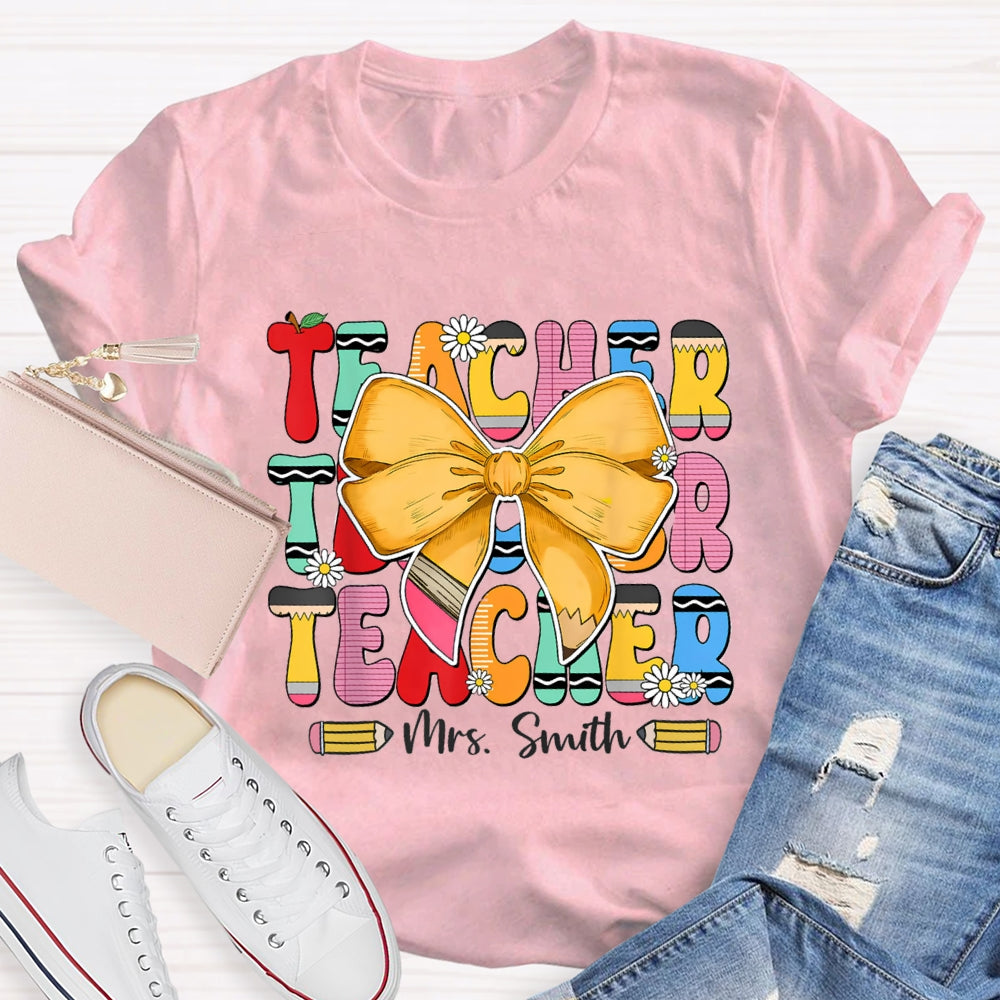 Personalized Name Yellow Bow Daisy T-shirt