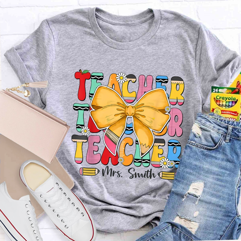 Personalized Name Yellow Bow Daisy T-shirt