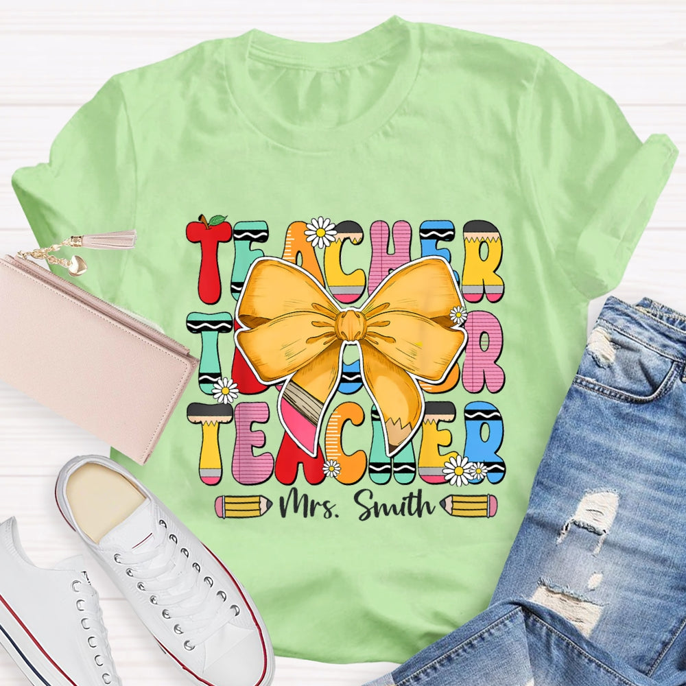 Personalized Name Yellow Bow Daisy T-shirt