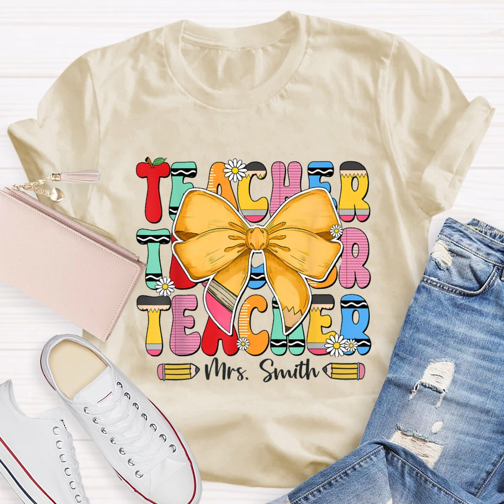 Personalized Name Yellow Bow Daisy T-shirt