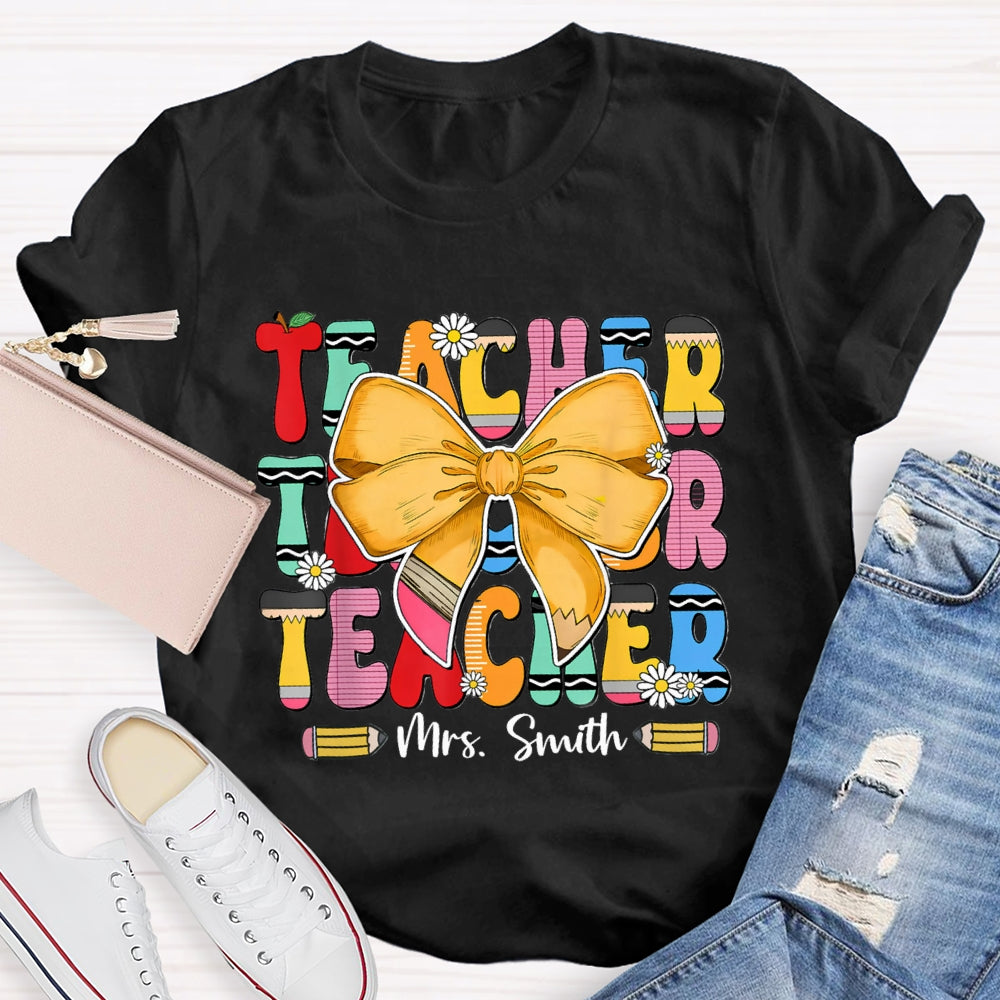 Personalized Name Yellow Bow Daisy T-shirt