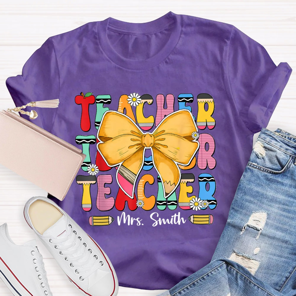 Personalized Name Yellow Bow Daisy T-shirt