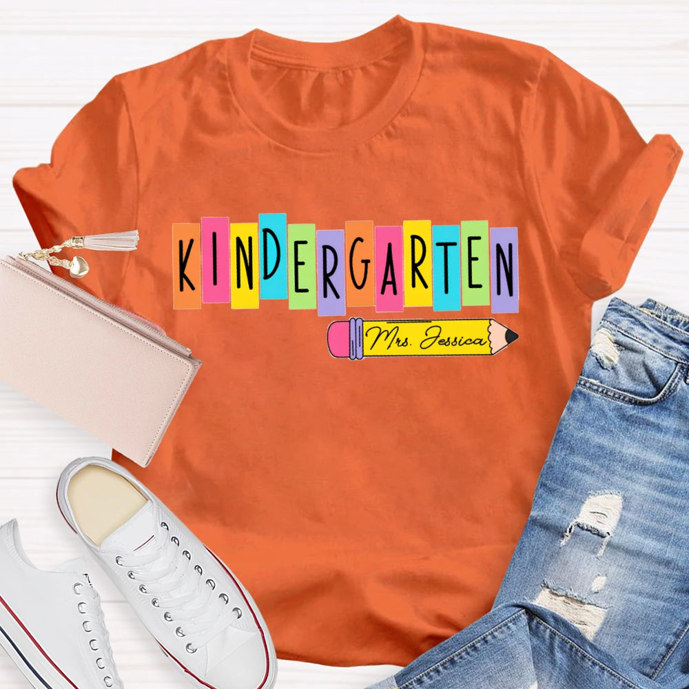 Personalized Name Kindergarten Yellow Pencil T-shirt