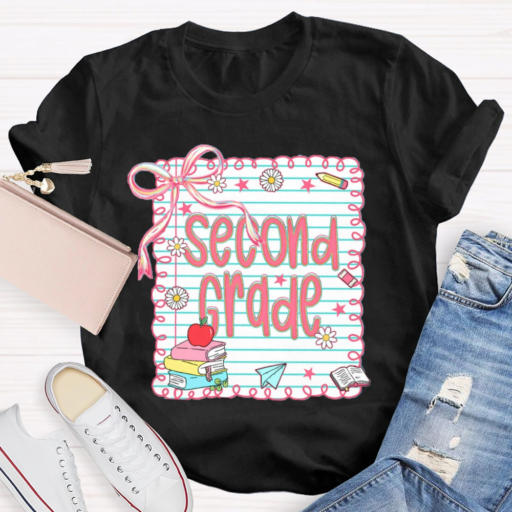 Personalized Grade Pink Bow Daisy Notebook T-shirt