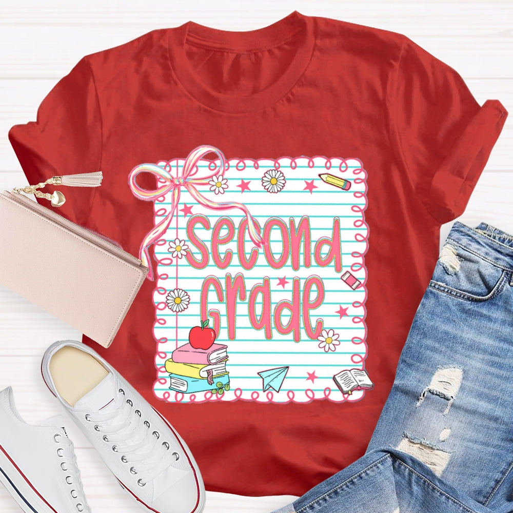 Personalized Grade Pink Bow Daisy Notebook T-shirt