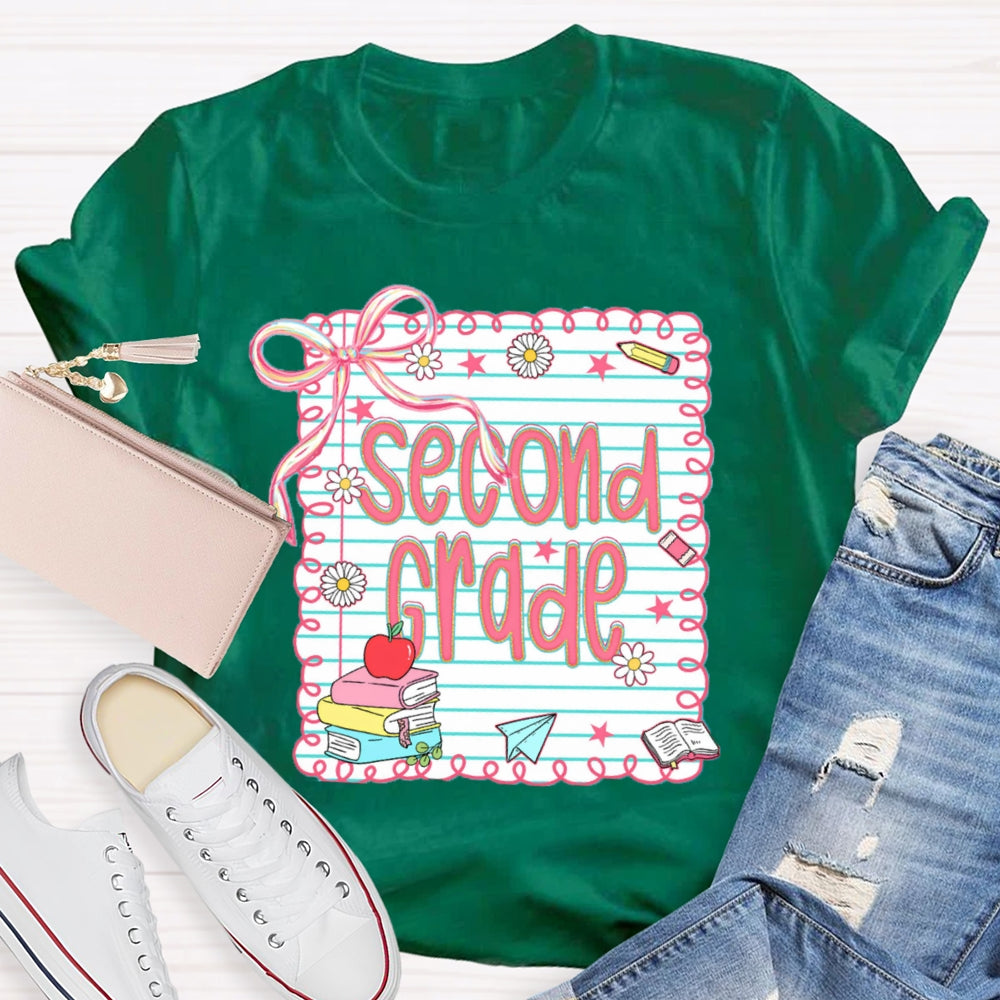 Personalized Grade Pink Bow Daisy Notebook T-shirt