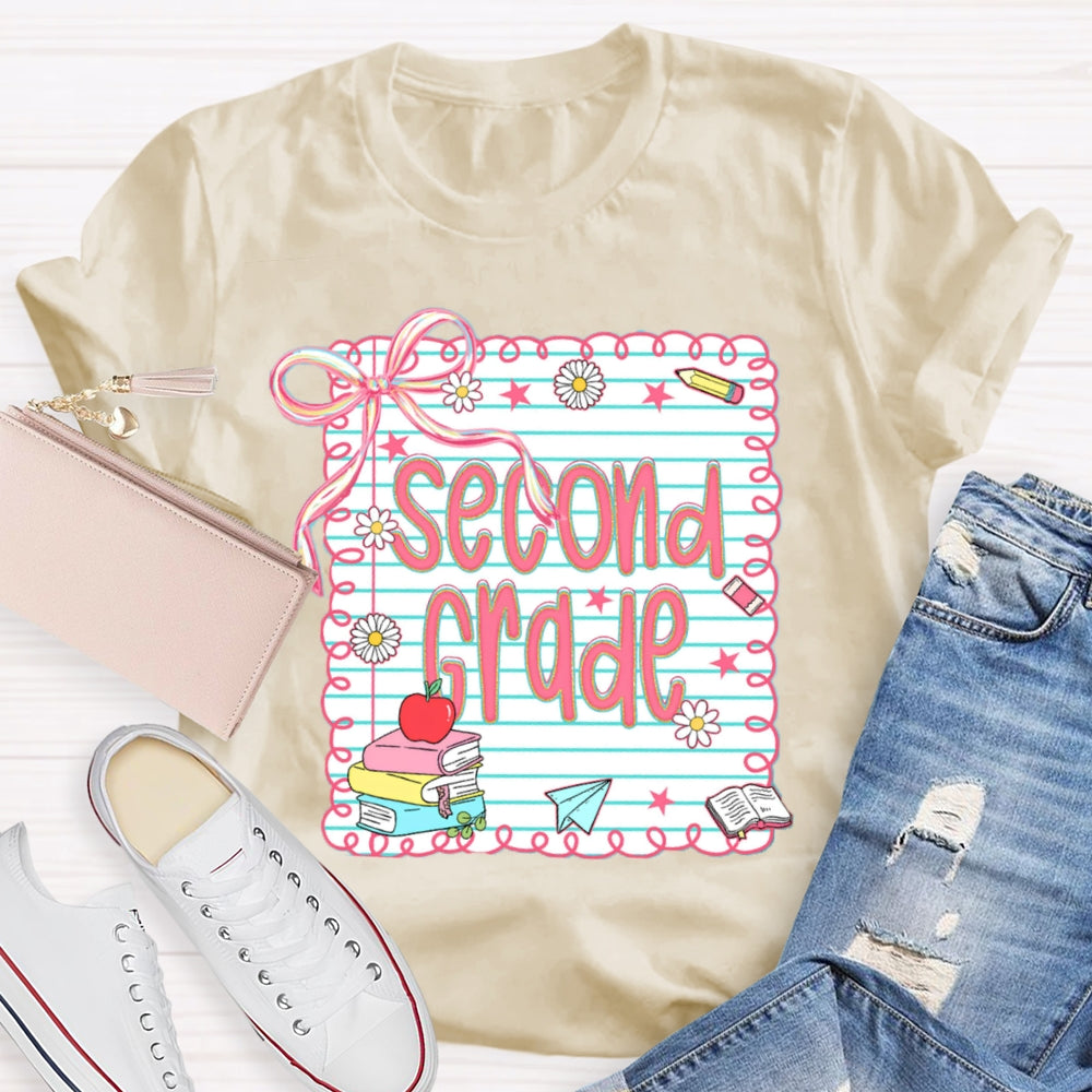 Personalized Grade Pink Bow Daisy Notebook T-shirt