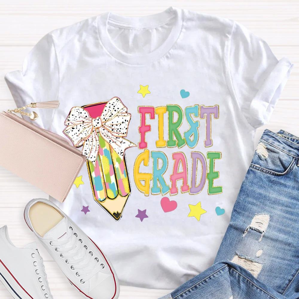 Personalize Grade Polka Dot Bow Colored Pencils T-shirt