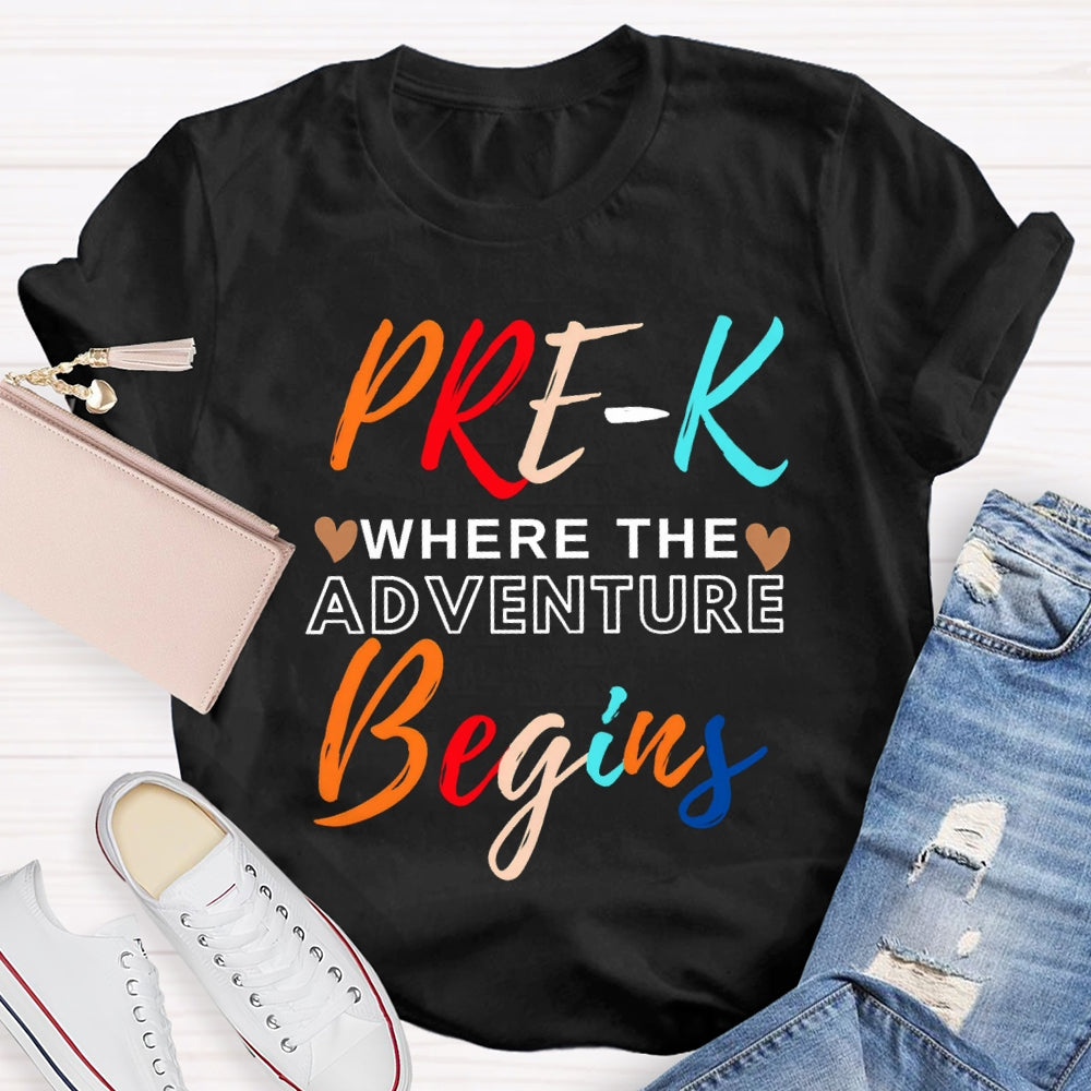 Personalized Grade Pre K Where The Adventure Begins T-shirt