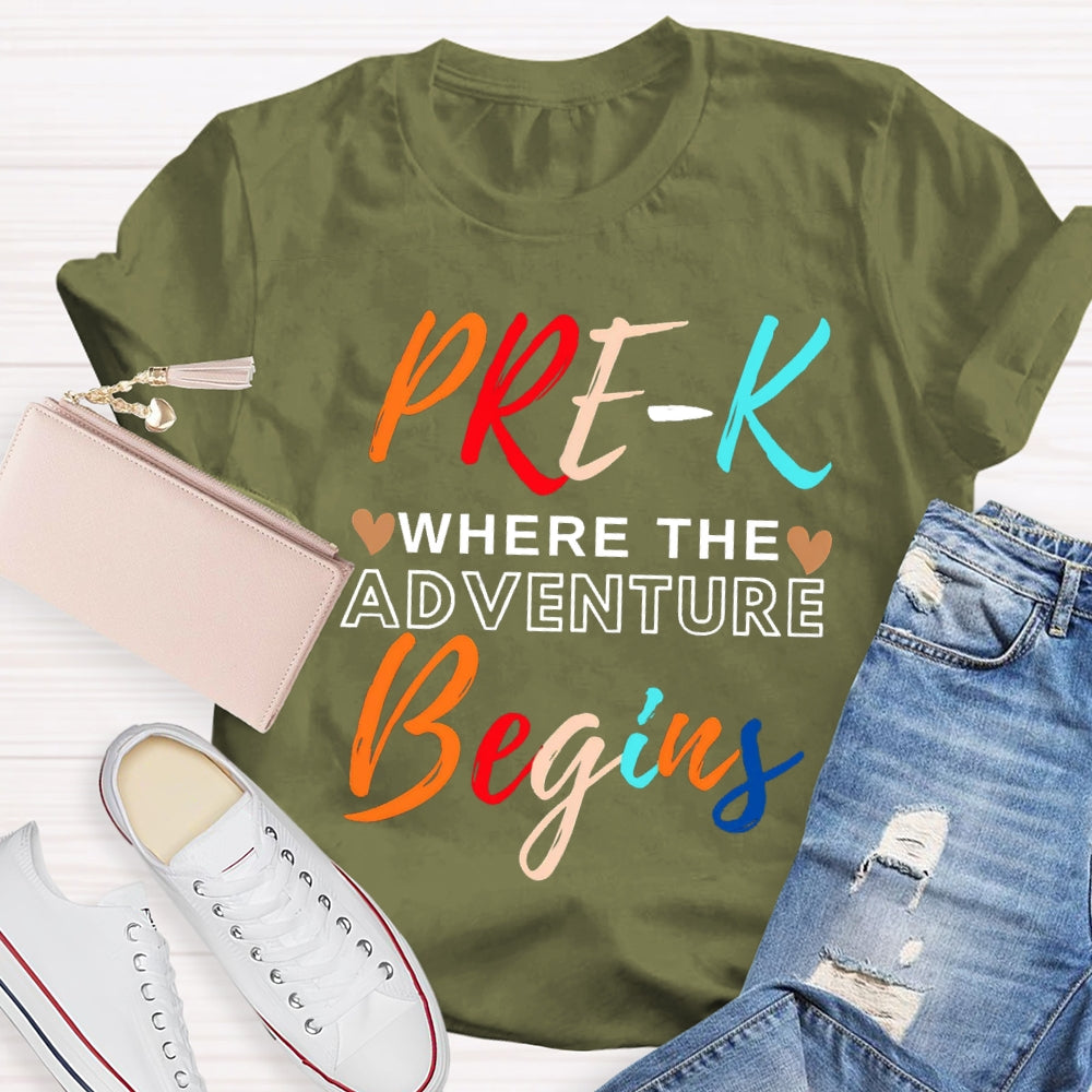 Personalized Grade Pre K Where The Adventure Begins T-shirt