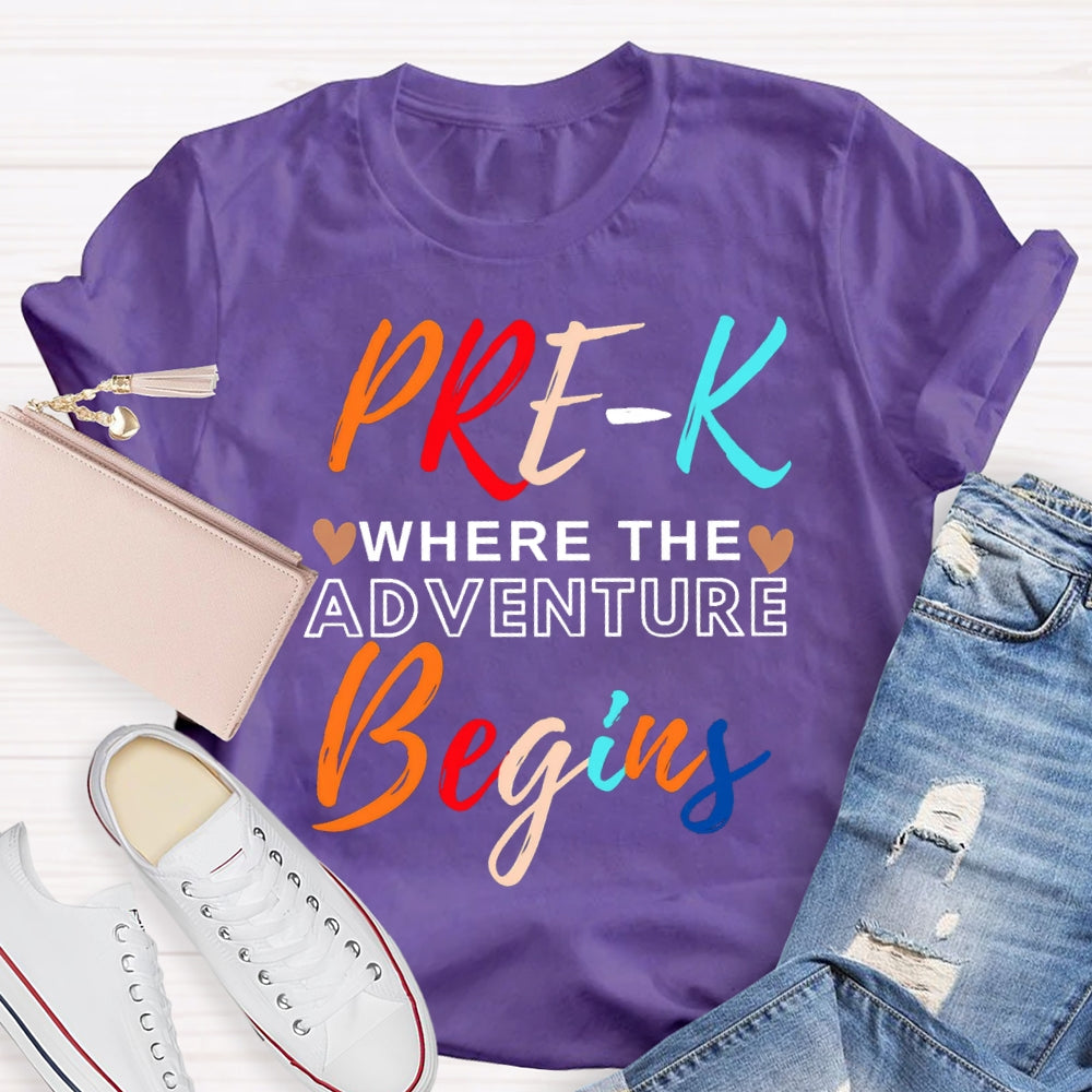 Personalized Grade Pre K Where The Adventure Begins T-shirt