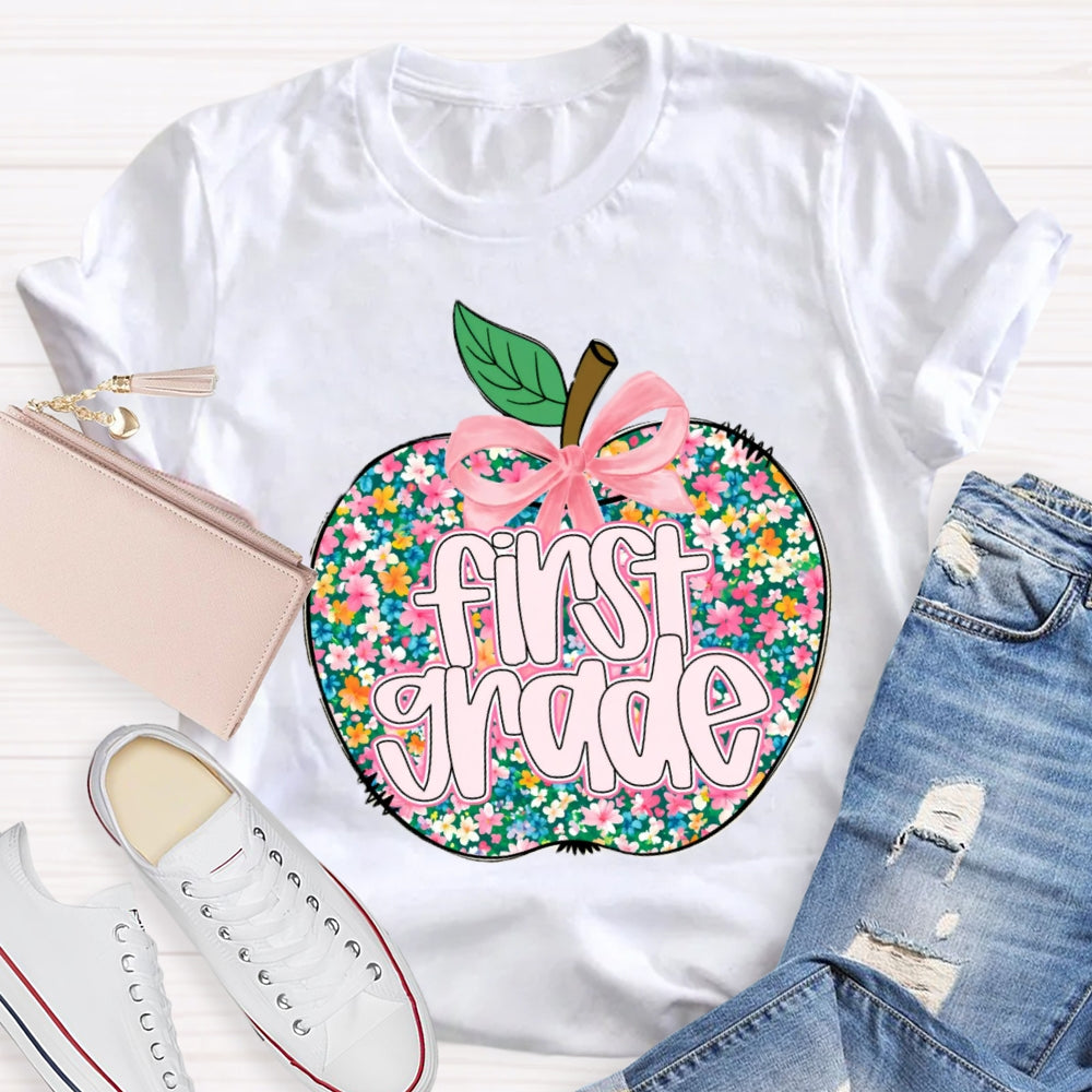Personalized Grade Small Flower Apple T-shirt
