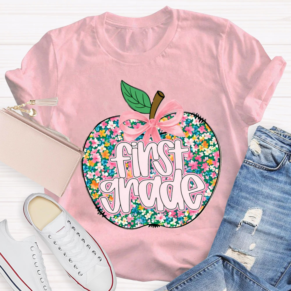 Personalized Grade Small Flower Apple T-shirt