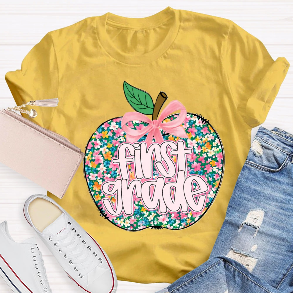 Personalized Grade Small Flower Apple T-shirt