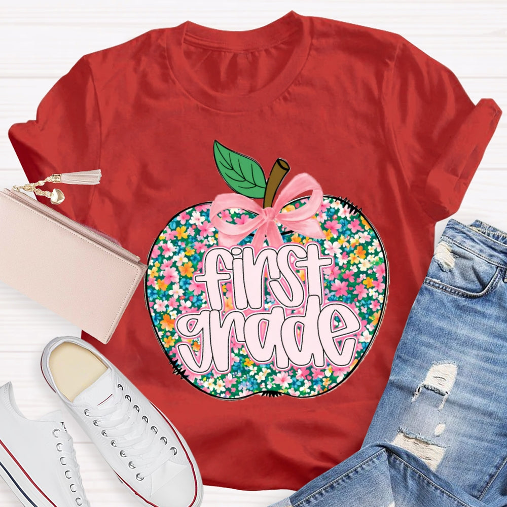 Personalized Grade Small Flower Apple T-shirt