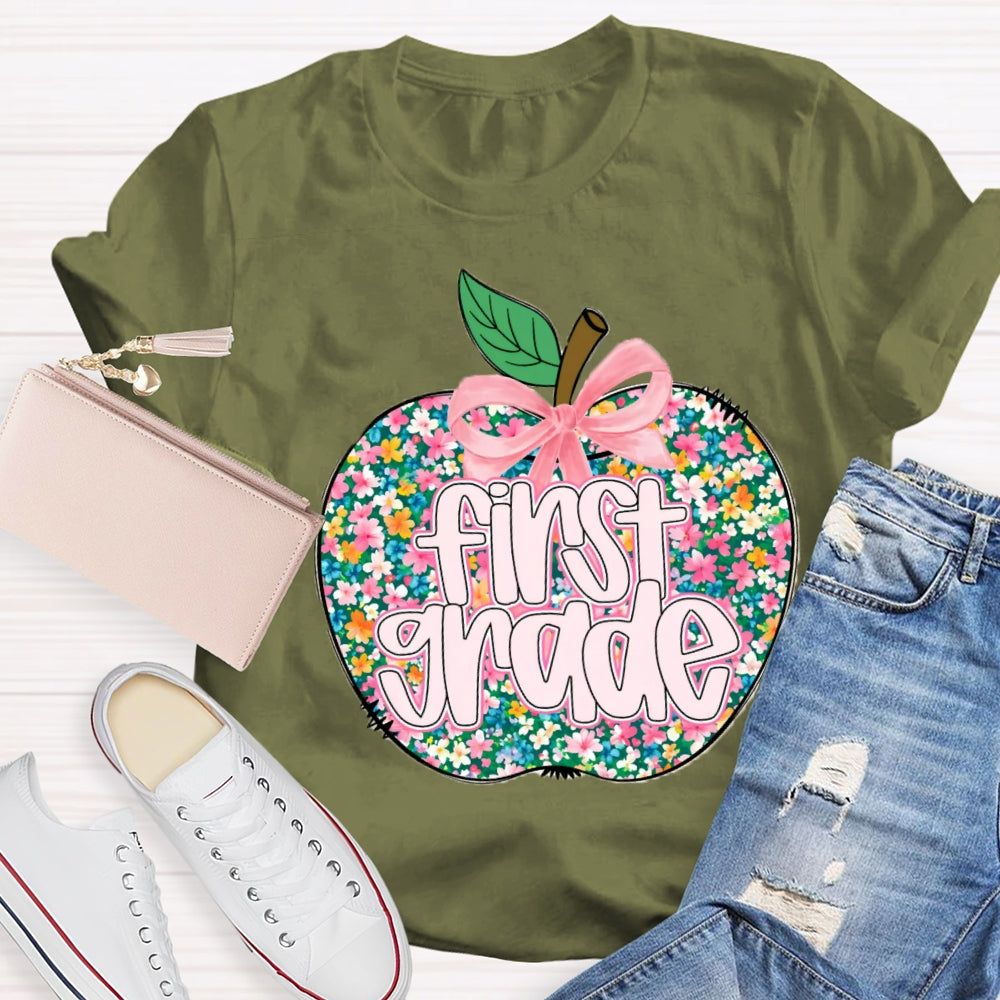 Personalized Grade Small Flower Apple T-shirt