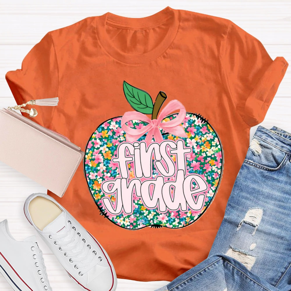 Personalized Grade Small Flower Apple T-shirt