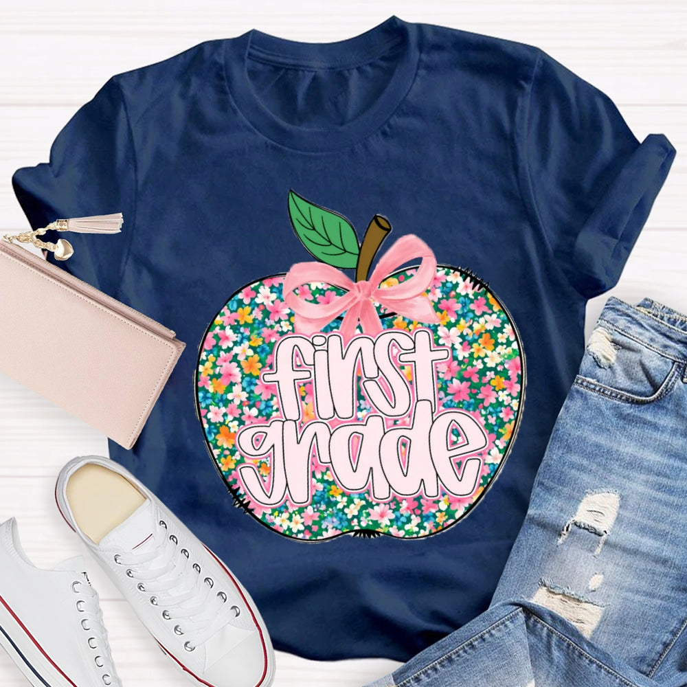 Personalized Grade Small Flower Apple T-shirt
