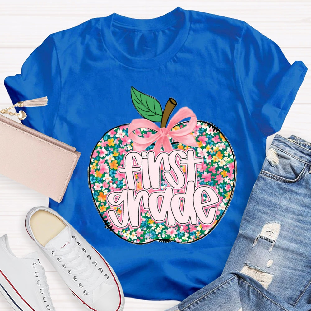 Personalized Grade Small Flower Apple T-shirt