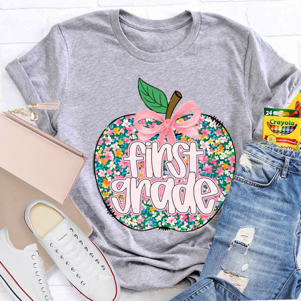 Personalized Grade Small Flower Apple T-shirt