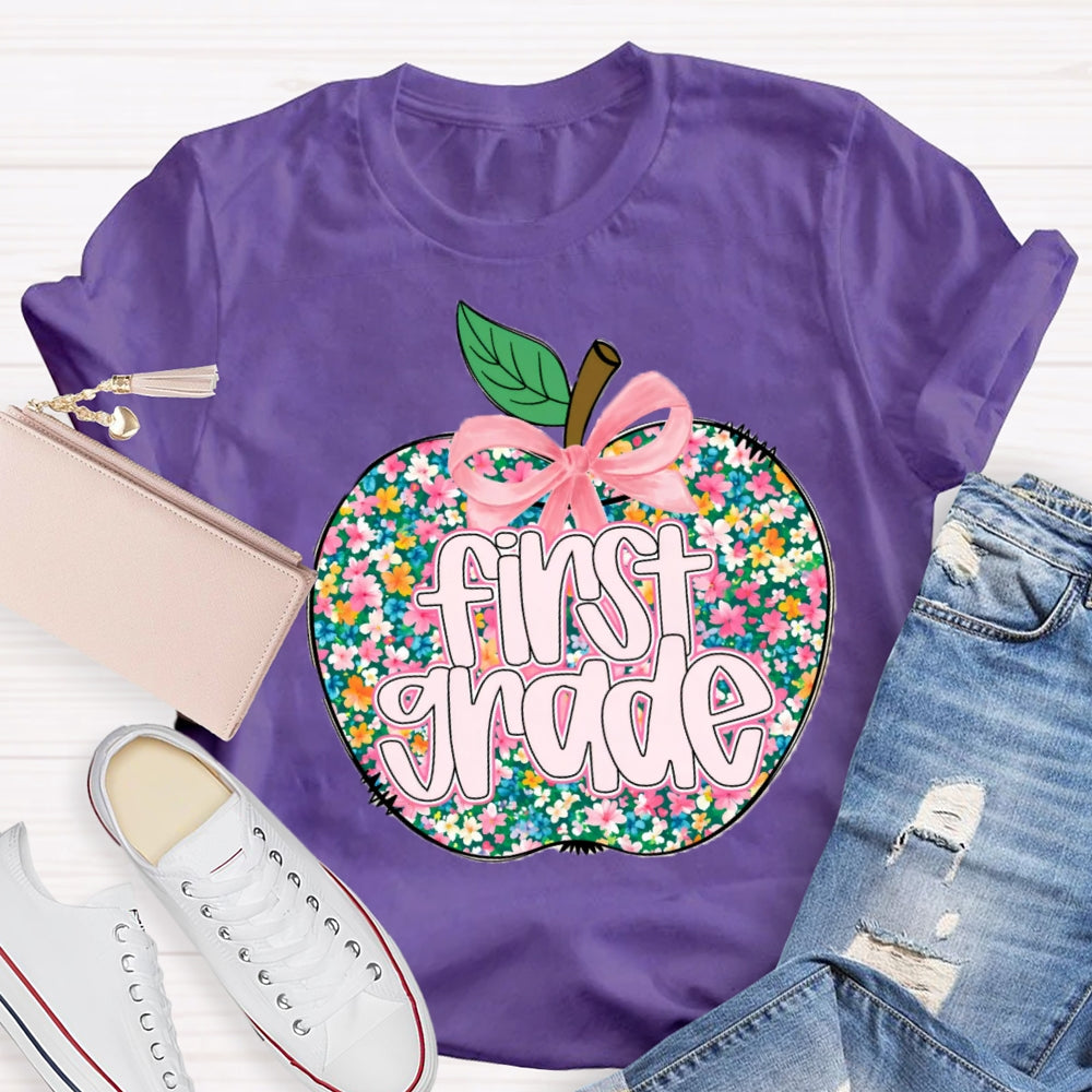 Personalized Grade Small Flower Apple T-shirt