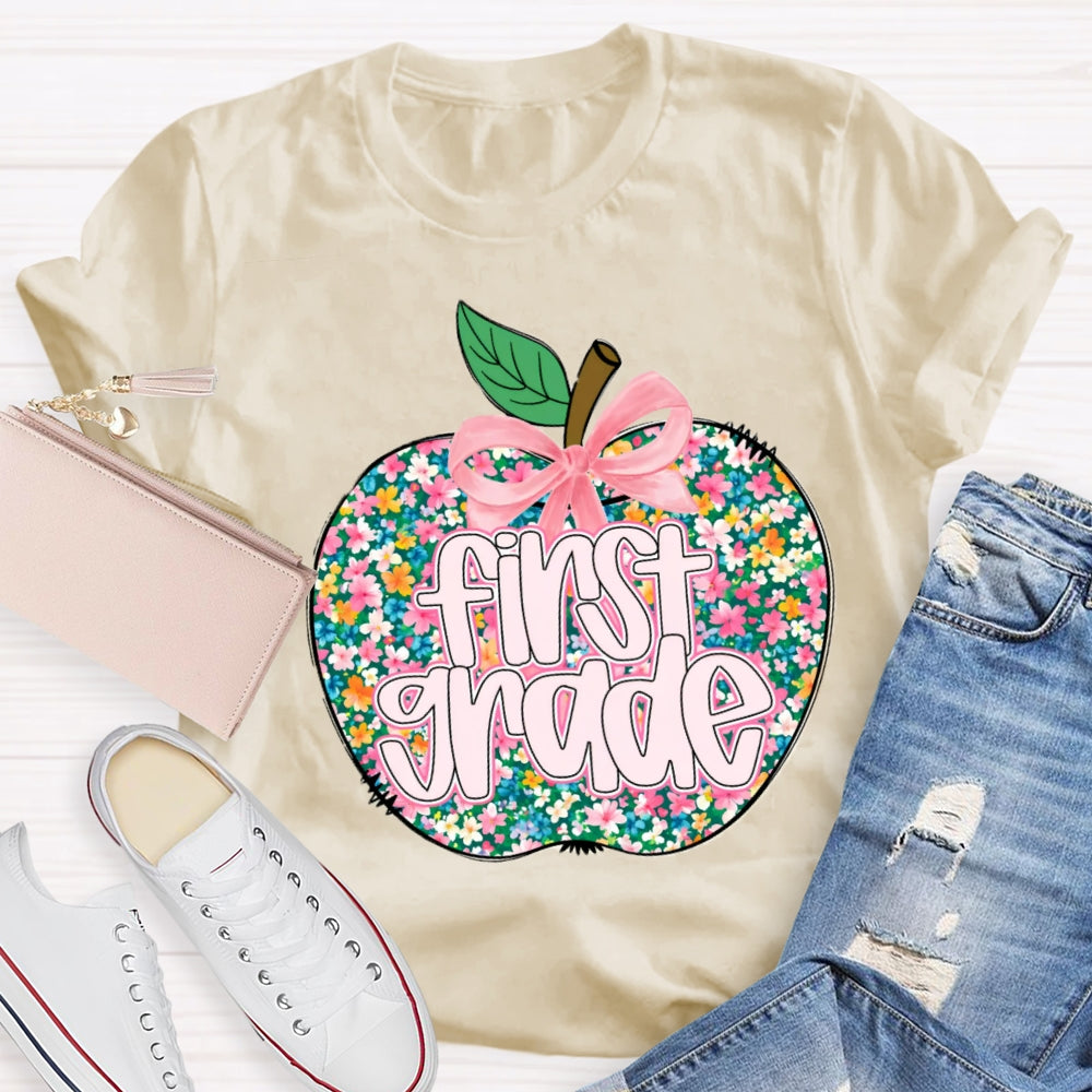 Personalized Grade Small Flower Apple T-shirt