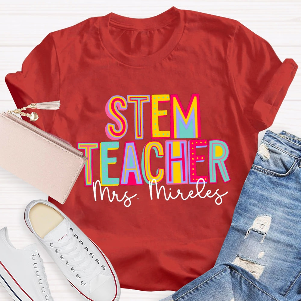 Personalized Name STEM Colorful Letter Gradient Print T-shirt