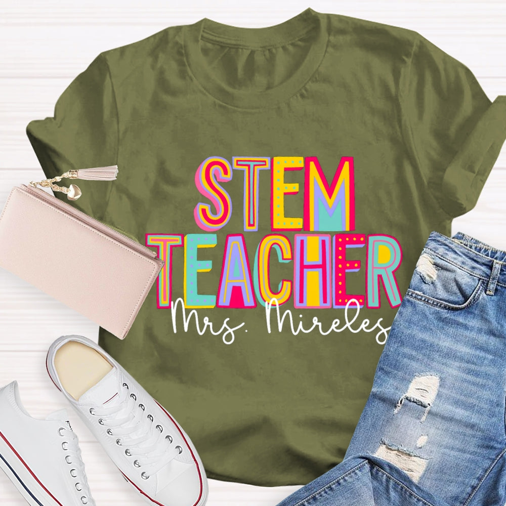 Personalized Name STEM Colorful Letter Gradient Print T-shirt